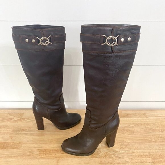 Nine West Tall Brown Leather Pull on Heel Boots, Women’s Size 6 - Picture 5 of 12